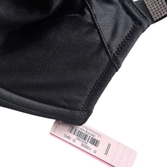 VICTORIAS SECRET SHINE STRAP WICKED PUSHUP BIKINI TOP BLING LOGO NWT 32DDD Black - Picture 2 of 5